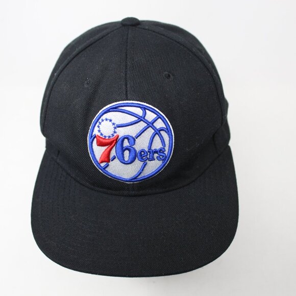 Philadelphia 76ers Hat Adult Snapback Black Mitchell & Ness NBA Adjustable Cap - Picture 2 of 11
